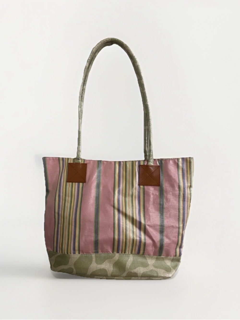 Vintage Nordic House Pink Multicolor Tote Bag Camo Trim Retro Chic Travel